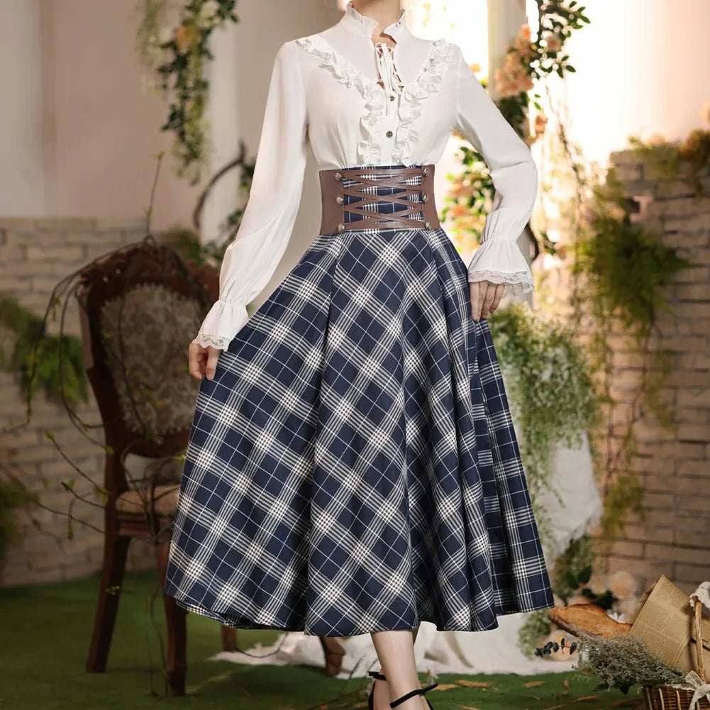 High waisted plaid a line cheap skirt