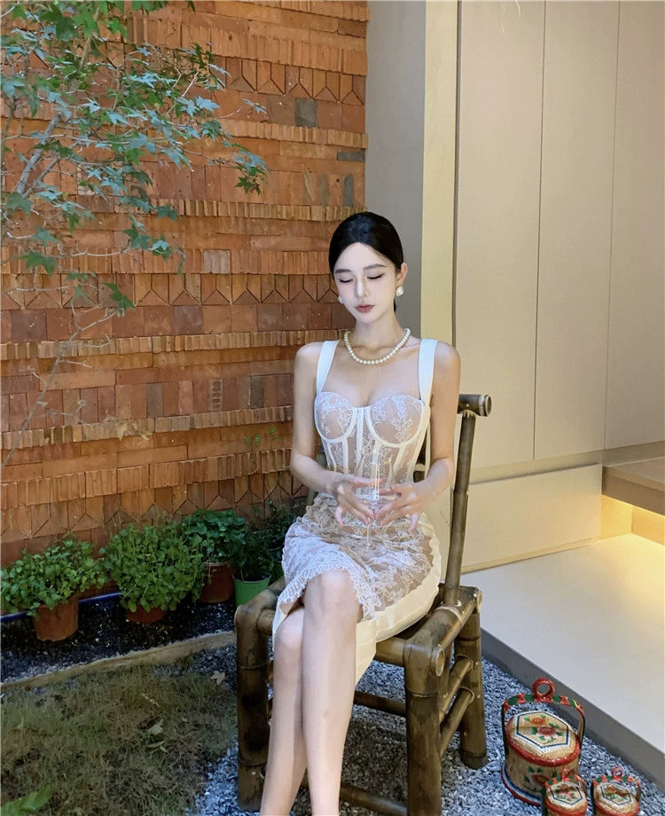 Wynona - Lace Patchwork Sleeveless Slim Strap Dress