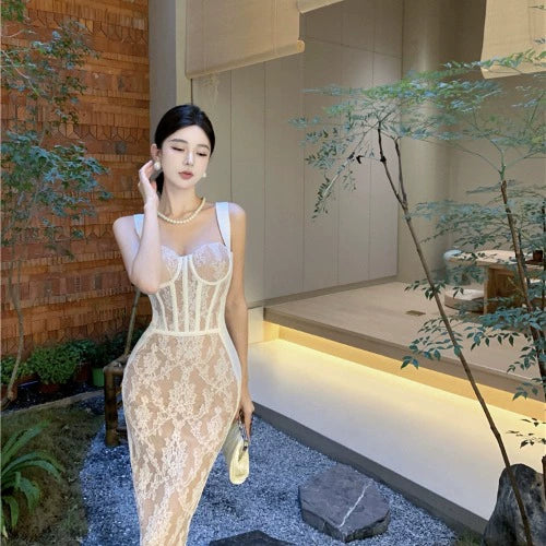 Wynona - Lace Patchwork Sleeveless Slim Strap Dress