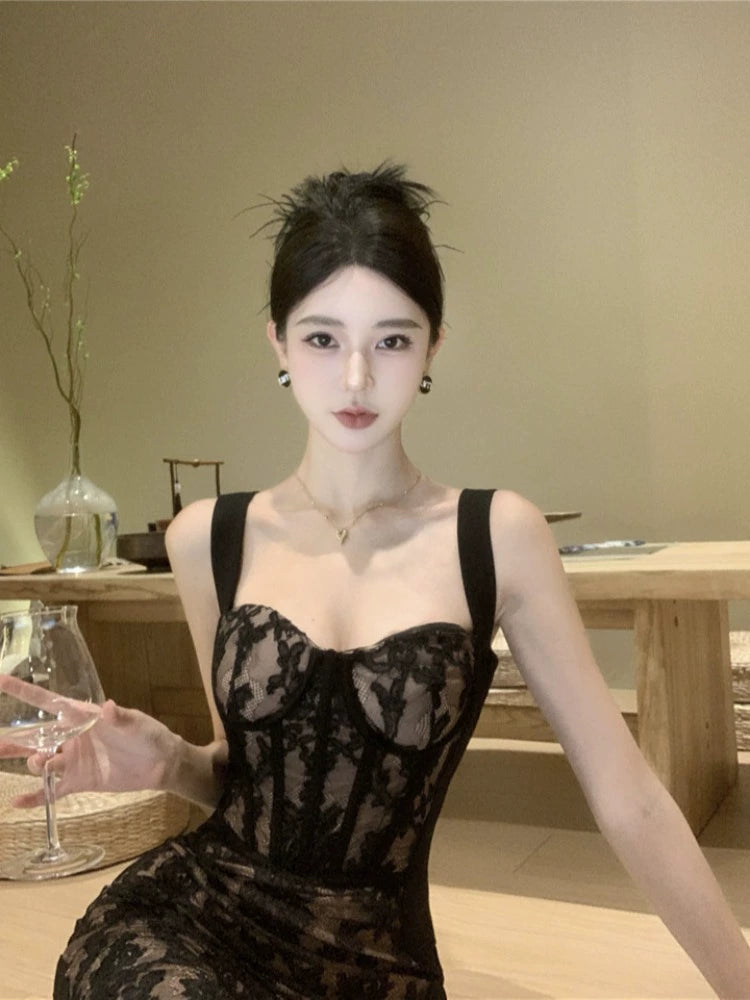 Wynona - Lace Patchwork Sleeveless Slim Strap Dress