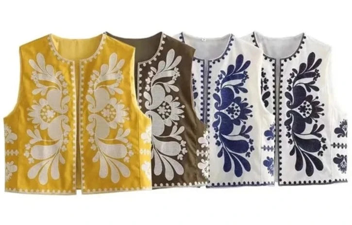 Retro Floral Embroidered Vest