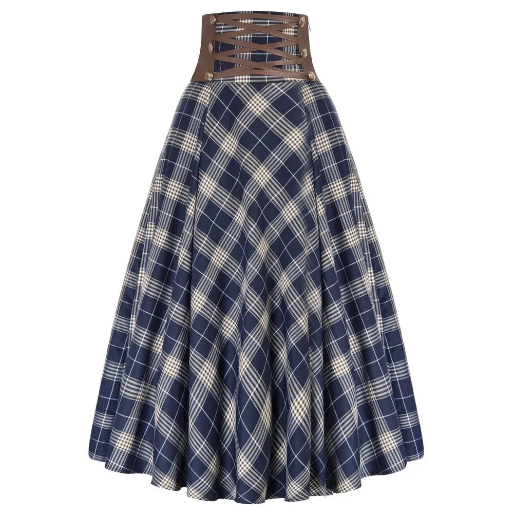 High Waisted A-Line Plaid Skirt