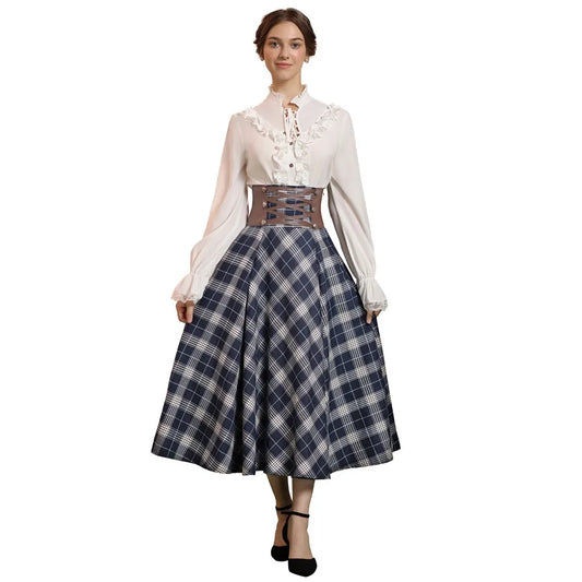 High Waisted A-Line Plaid Skirt
