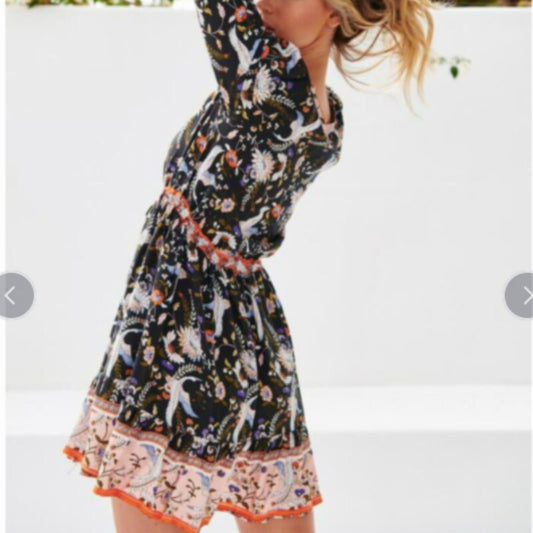 Boho Queen: Crane Flower Print Dress
