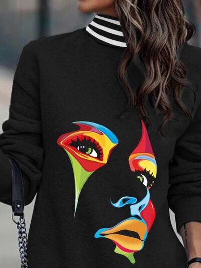 Printed Turtleneck Long Sleeve Mini Dresses