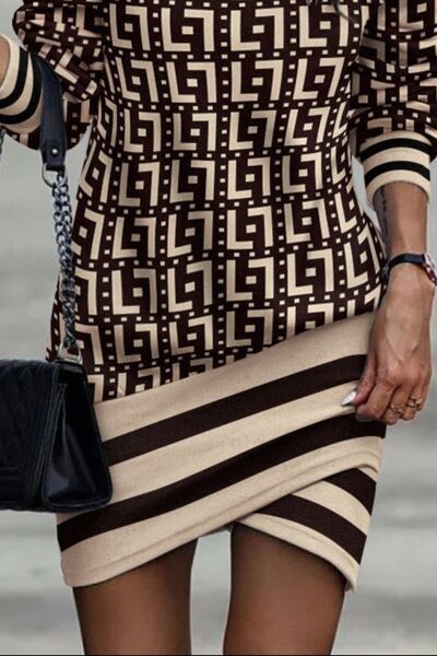 Printed Turtleneck Long Sleeve Mini Dresses