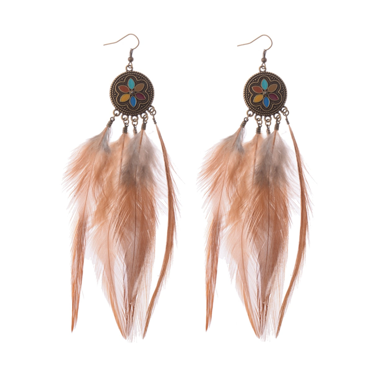 Handmade Bohemian Dream Catcher Feather Earrings