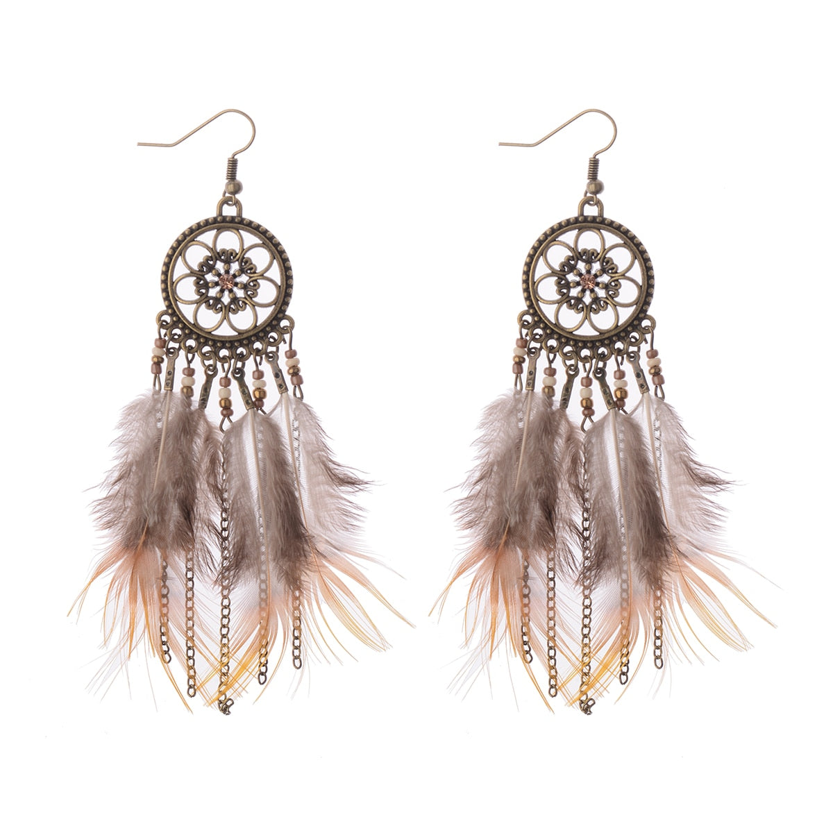 Handmade Bohemian Dream Catcher Feather Earrings