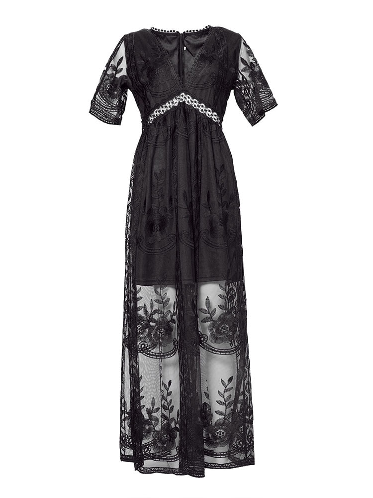 Summer White Lace Boho Loose Maxi Dress