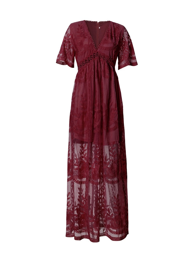 Summer White Lace Boho Loose Maxi Dress