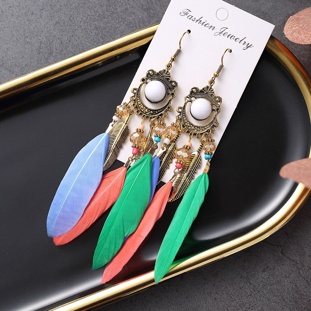 Handmade Bohemian Dream Catcher Feather Earrings