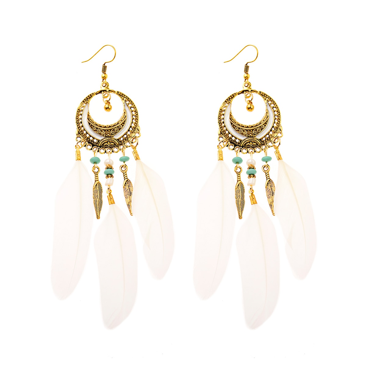 Handmade Bohemian Dream Catcher Feather Earrings