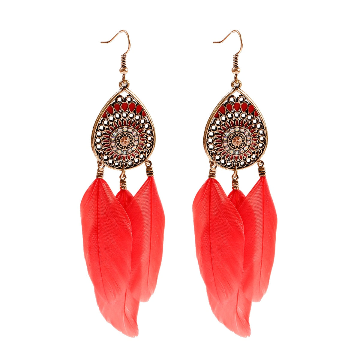 Handmade Bohemian Dream Catcher Feather Earrings