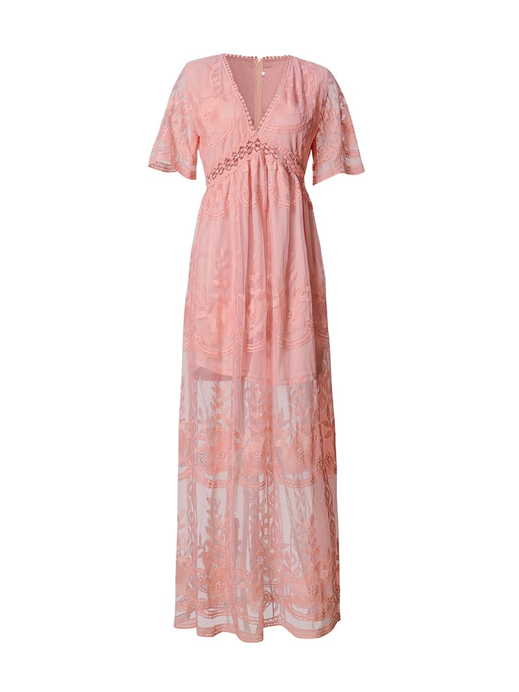 Summer White Lace Boho Loose Maxi Dress