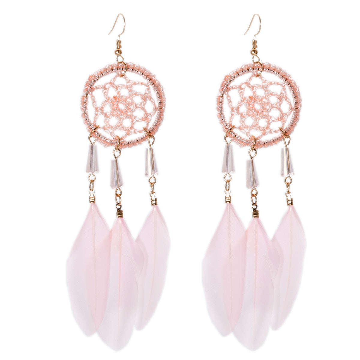 Handmade Bohemian Dream Catcher Feather Earrings