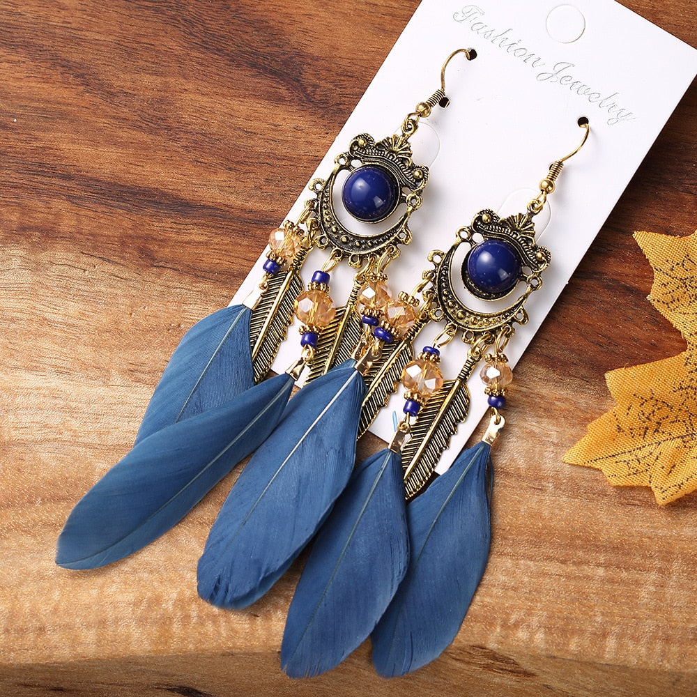 Handmade Bohemian Dream Catcher Feather Earrings