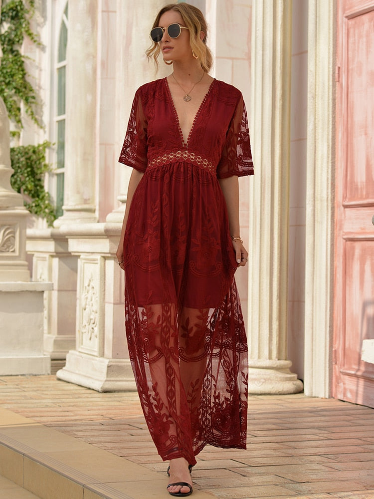 Summer White Lace Boho Loose Maxi Dress
