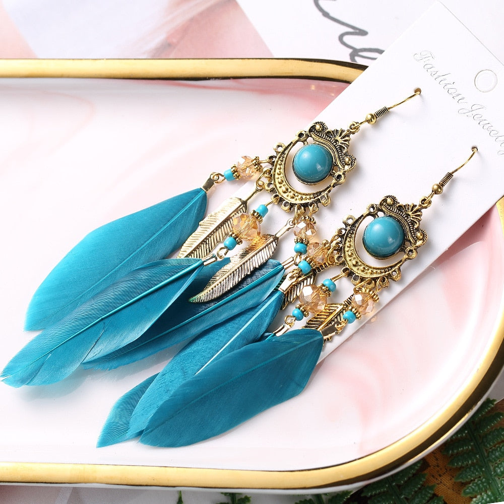 Handmade Bohemian Dream Catcher Feather Earrings