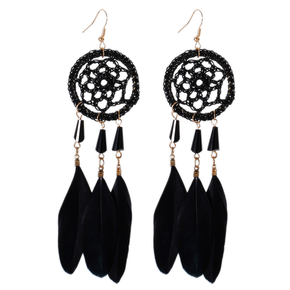 Handmade Bohemian Dream Catcher Feather Earrings