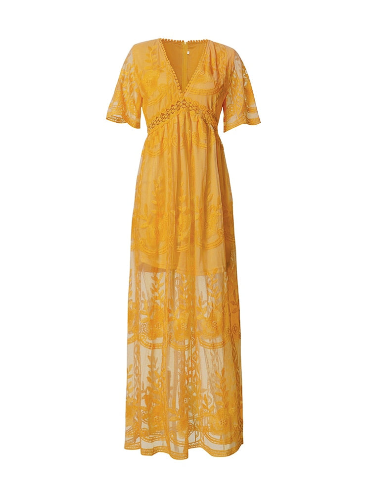 Summer White Lace Boho Loose Maxi Dress