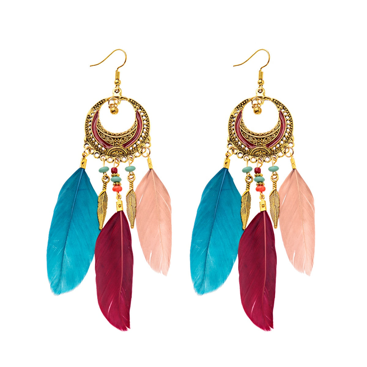 Handmade Bohemian Dream Catcher Feather Earrings