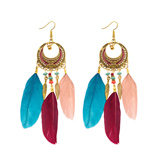 Handmade Bohemian Dream Catcher Feather Earrings