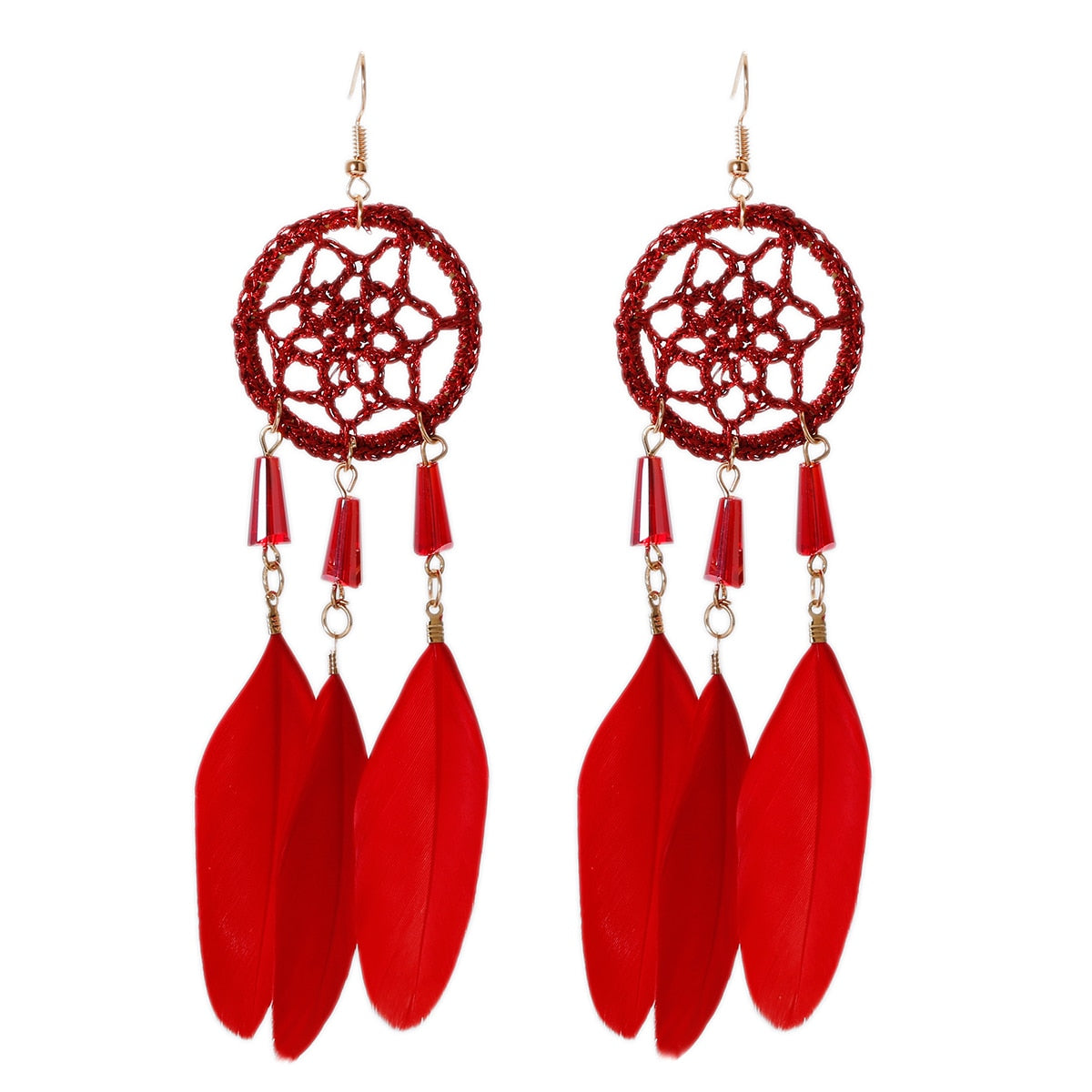 Handmade Bohemian Dream Catcher Feather Earrings