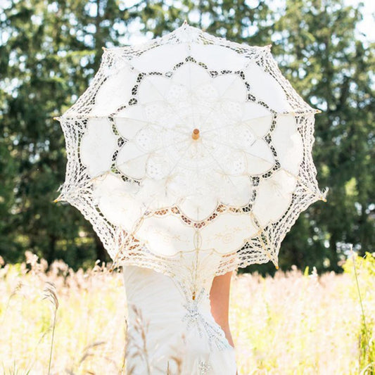 The Emily: Handmade Umbrella for Brides / Bridesmaid or Period Photoshoots (Black, White and Beige)