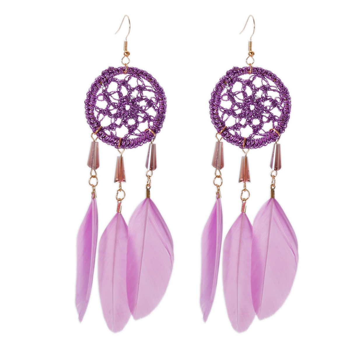 Handmade Bohemian Dream Catcher Feather Earrings