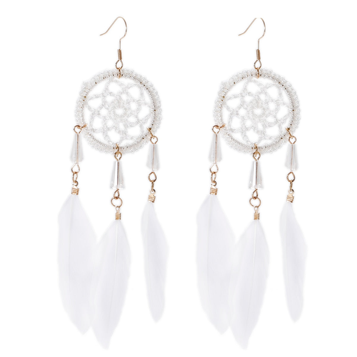 Handmade Bohemian Dream Catcher Feather Earrings
