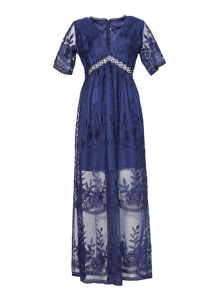Summer White Lace Boho Loose Maxi Dress