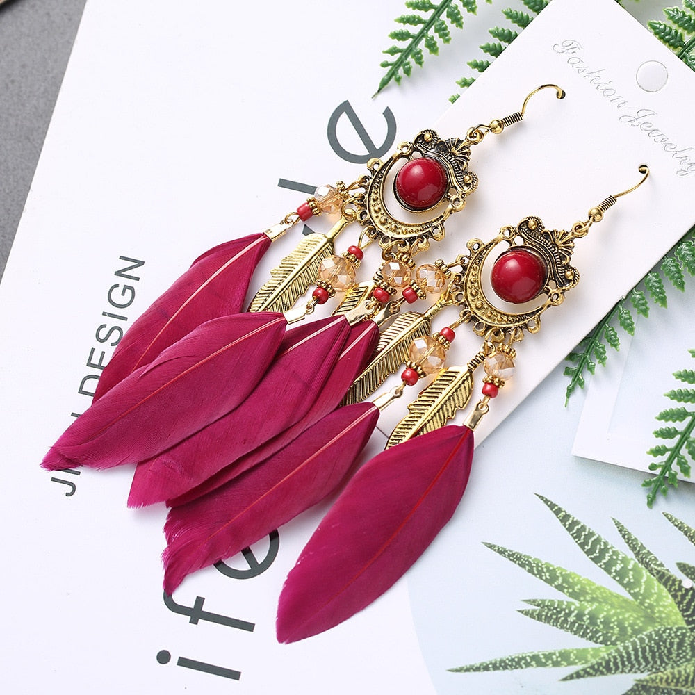 Handmade Bohemian Dream Catcher Feather Earrings