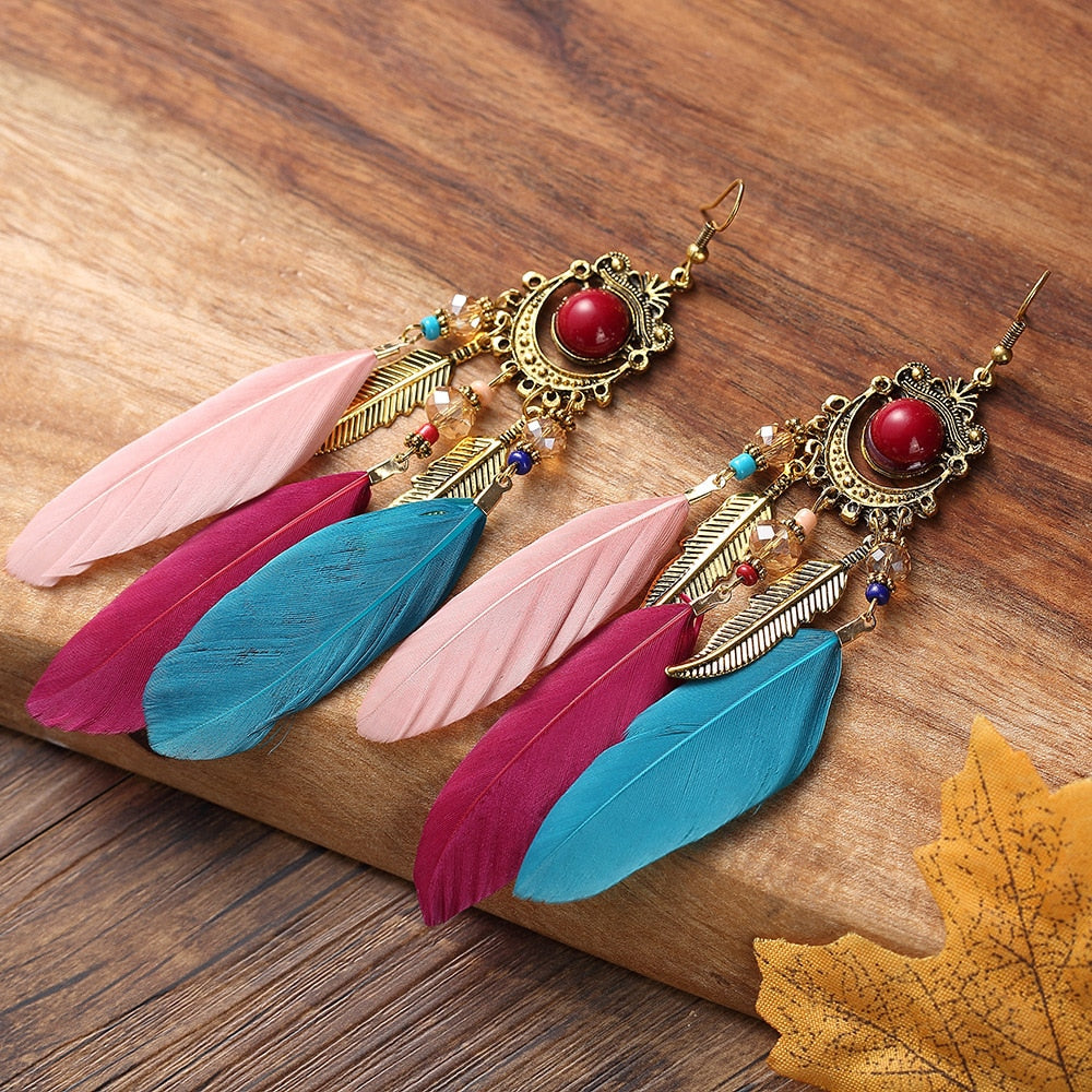 Handmade Bohemian Dream Catcher Feather Earrings