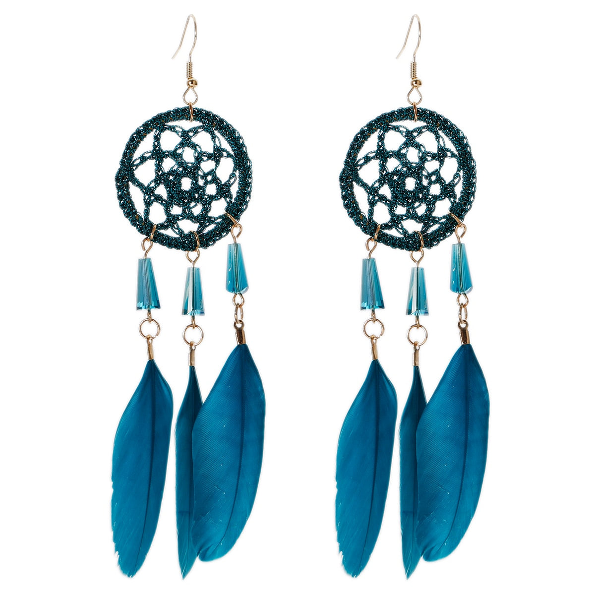 Handmade Bohemian Dream Catcher Feather Earrings