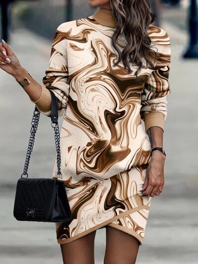 Printed Turtleneck Long Sleeve Mini Dresses