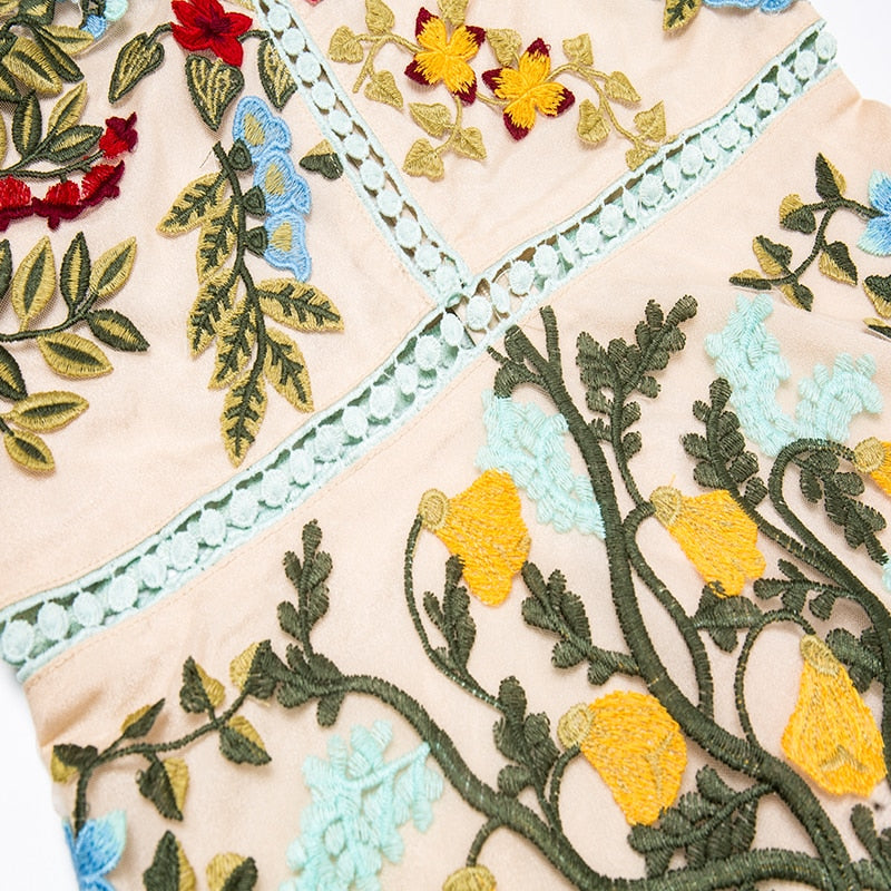 LINDA DELLA Runway Look - Flare Sleeve Floral Embroidered Elegant Mesh Hollow Out Midi Dress
