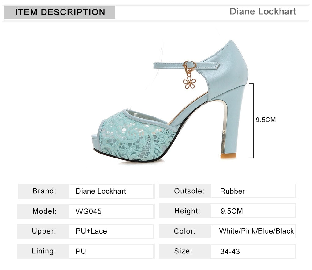 Handmade Lace Mesh Platform Sandals with Charm Element (White / Black / Pink / Mint Green)
