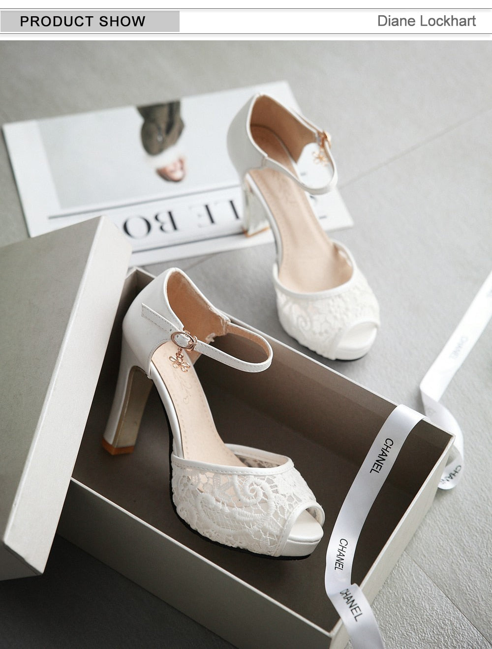 Handmade Lace Mesh Platform Sandals with Charm Element (White / Black / Pink / Mint Green)