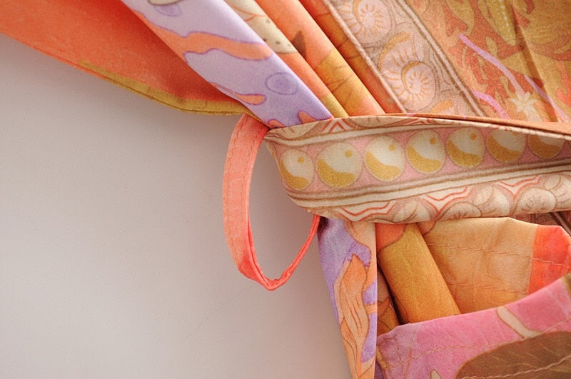 Beautiful Bohemian Style Orange Flower Crane Print Kimono