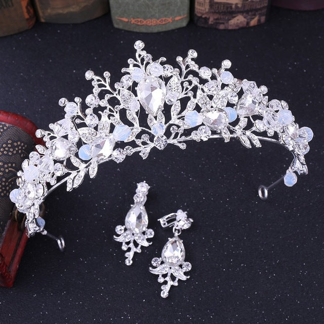 White, Gold or Pink Handmade Tiaras & Matching Earrings (Post/Clip-on)