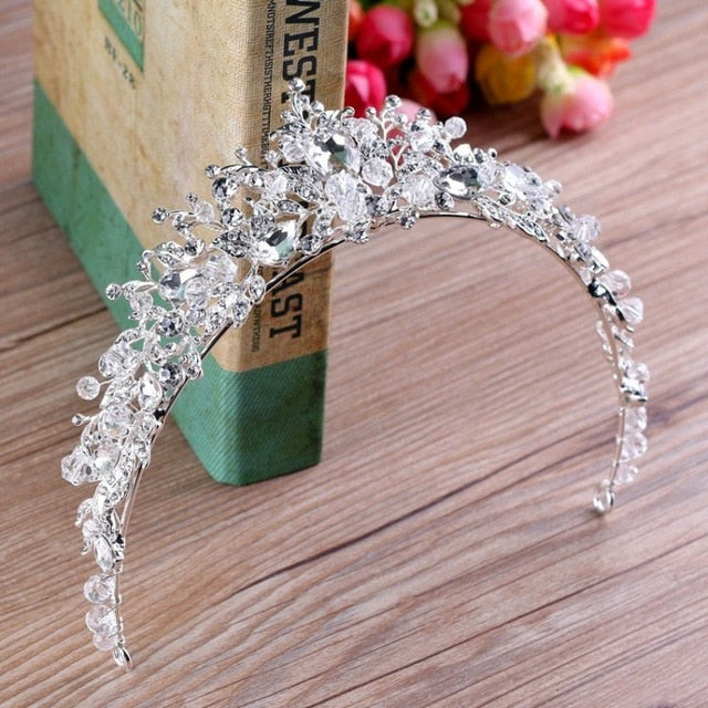 White, Gold or Pink Handmade Tiaras & Matching Earrings (Post/Clip-on)