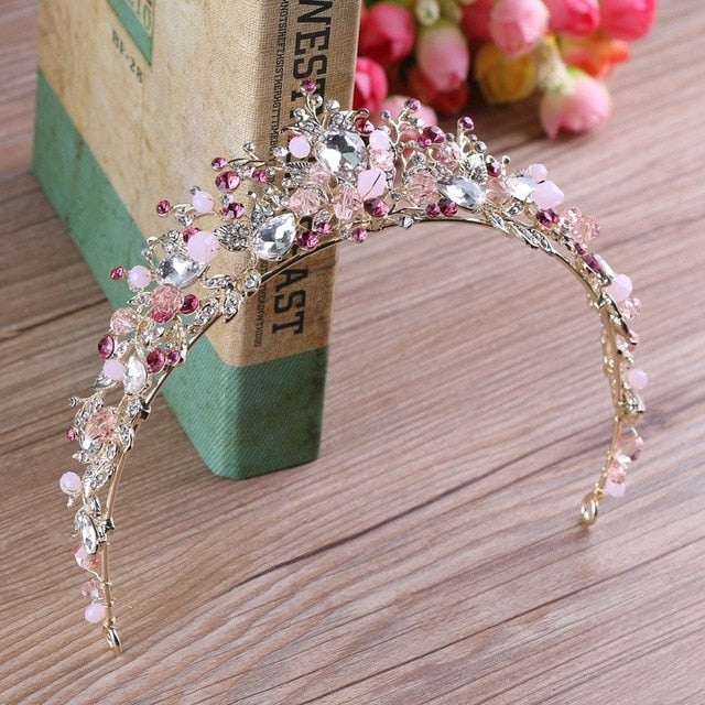 White, Gold or Pink Handmade Tiaras & Matching Earrings (Post/Clip-on)