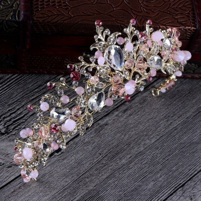 White, Gold or Pink Handmade Tiaras & Matching Earrings (Post/Clip-on)