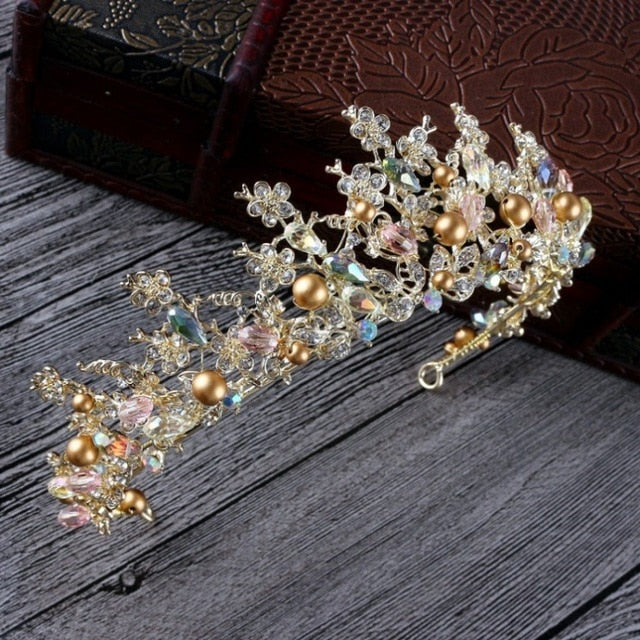 White, Gold or Pink Handmade Tiaras & Matching Earrings (Post/Clip-on)