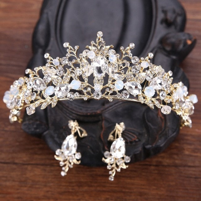 White, Gold or Pink Handmade Tiaras & Matching Earrings (Post/Clip-on)