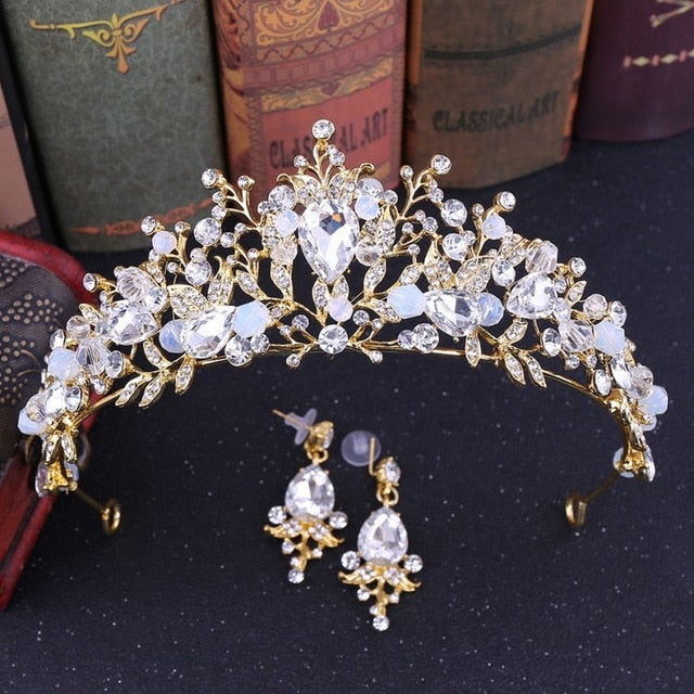 White, Gold or Pink Handmade Tiaras & Matching Earrings (Post/Clip-on)