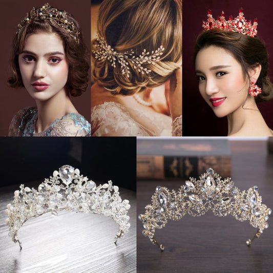 White, Gold or Pink Handmade Tiaras & Matching Earrings (Post/Clip-on)