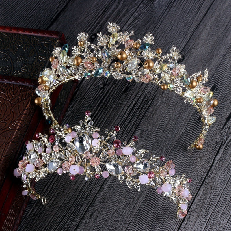 White, Gold or Pink Handmade Tiaras & Matching Earrings (Post/Clip-on)