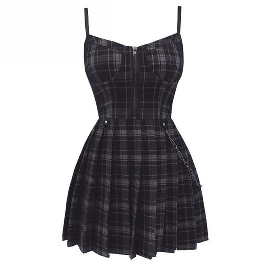 Goth Girl Red & Black Plaid Spaghetti Strap Mini Dresses (2 Colors)