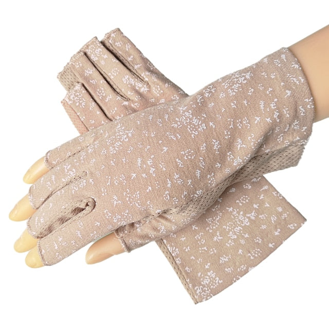 Wrist-length Cotton Half Finger Anti-Skid UV Protection Driving Gloves (27 styles)